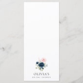 Navy Flowers, Pink Flowers, Bridal Shower Menu メニュー (裏面)