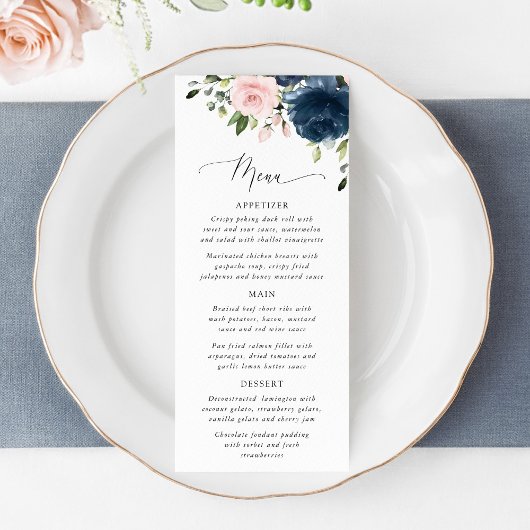 Navy Flowers, Pink Flowers, Bridal Shower Menu メニュー
