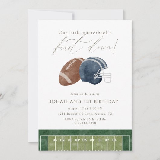 Navy Football Helmet First Birthday 招待状 (正面)