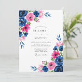 Navy Fuchsia Watercolor Romantic Wedding 招待状 (スタンド正面)