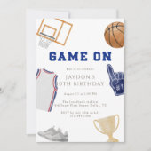 Navy Game On Basketball Birthday Jersey Watercolor 招待状 (正面)