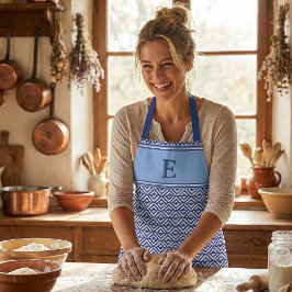 Navy Geometric Chevron Monogram Design エプロン