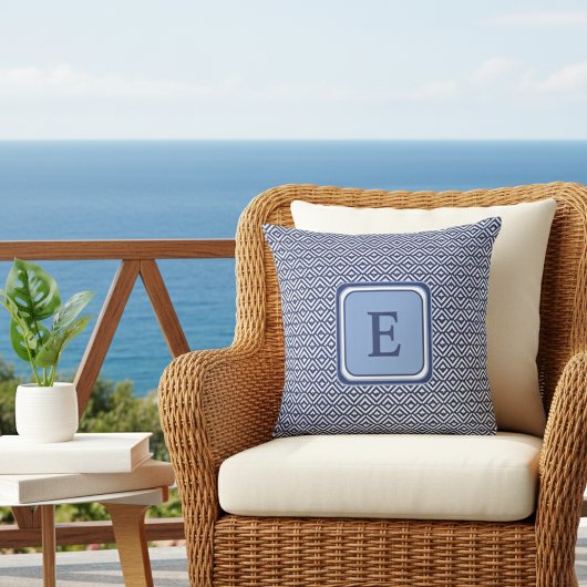 Navy Geometric Chevron Monogram Design クッション