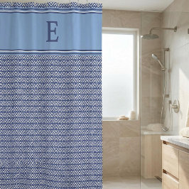 Navy Geometric Chevron Monogram Design シャワーカーテン
