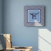 Navy Geometric Chevron Monogram Design スクエア壁時計