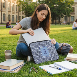 Navy Geometric Chevron Monogram Design ラップトップスリーブ