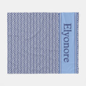 Navy Geometric Chevron Name Design フリースブランケット (正面(横))