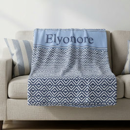 Navy Geometric Chevron Name Design フリースブランケット