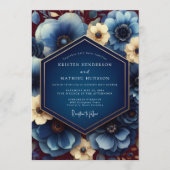 Navy Gilded Anemone Wedding 招待状 (正面)