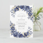 Navy Gilded Bloom Romance Wedding 招待状 (スタンド正面)