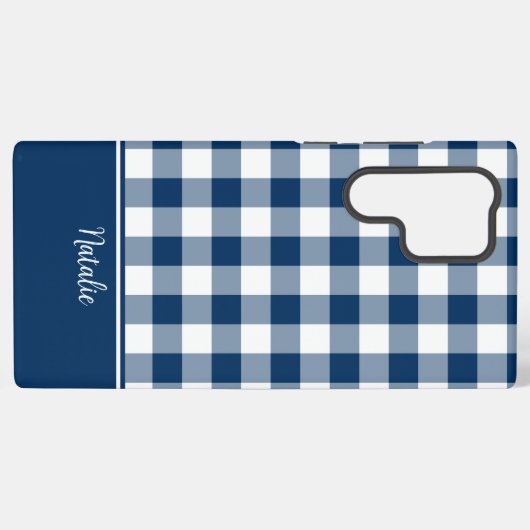 Navy Gingham Check MagSafe Tough Samsung Galaxyケース (裏面横)