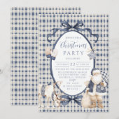 Navy Gingham Santa Christmas 招待状 (正面/裏面)