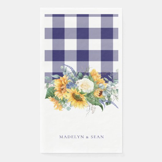 Navy Gingham Sunflowers Personalized Names Wedding (正面)
