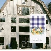 Navy Gingham Sunflowers Personalized Names Wedding