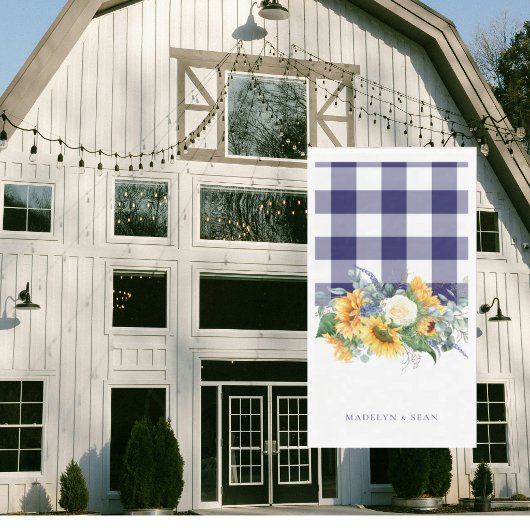 Navy Gingham Sunflowers Personalized Names Wedding