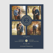 Navy Gold 4 Photos Modern Collage Wedding Script (正面)