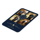 Navy Gold 4 Photos Modern Collage Wedding Script マグネット (左側)