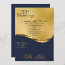 Navy & Gold 50th Anniversary Celebration Invitatio