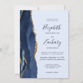 Navy Gold Agate Pale Blue Wedding Invitation 招待状 (正面)