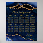 Navy Gold Agate Wedding Seating Chart 10 Table ポスター (正面)
