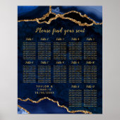 Navy Gold Agate Wedding Seating Chart 12 Table ポスター (正面)