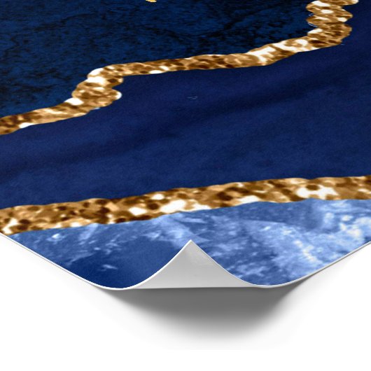 Navy Gold Agate Wedding Seating Chart 12 Table ポスター (角)