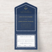 Navy Gold Anchor Nautical Wedding  オールインワン招待状 (内側)