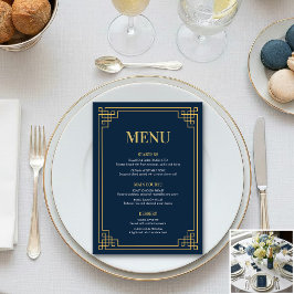Navy Gold Art Deco 80th Birthday Dinner Party メニュー