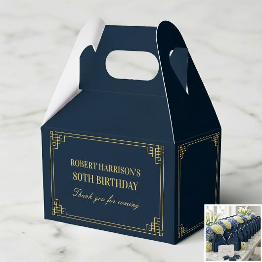 Navy Gold Art Deco 80th Birthday Favor Box フェイバーボックス