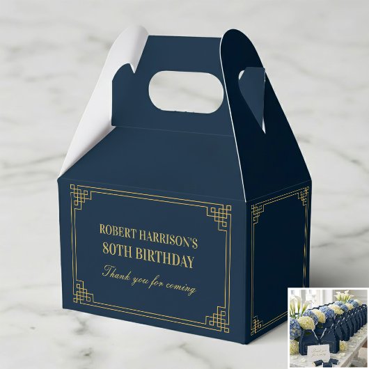 Navy Gold Art Deco 80th Birthday Favor Box フェイバーボックス