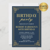 Navy Gold Art Deco 80th Birthday Party Invitation 招待状