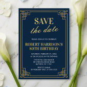 Navy Gold Art Deco 80th Birthday Save the Date 招待状