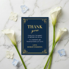 Navy Gold Art Deco 80th Birthday Thank You Card サンキューカード