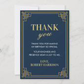 Navy Gold Art Deco 80th Birthday Thank You Card サンキューカード (正面)