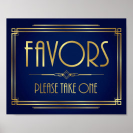 Navy Gold Art Deco FAVORS Take One Sign Print ポスター