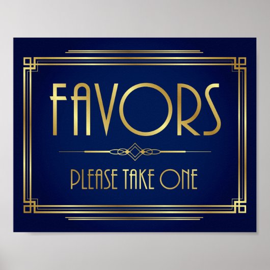 Navy Gold Art Deco FAVORS Take One Sign Print ポスター (正面)