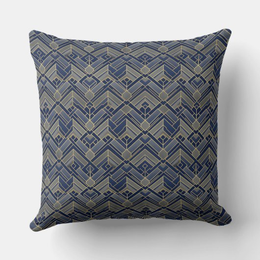 Navy Gold Art Deco Geometric Pattern クッション (裏面)