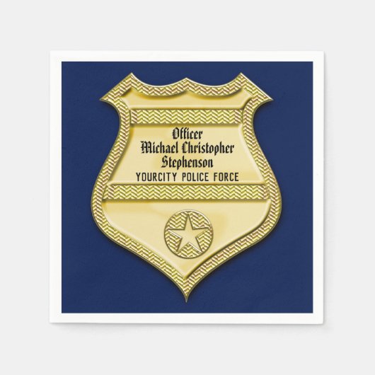 Navy Gold Badge Police Graduation/Retirement Party スタンダードカクテルナプキン (正面)