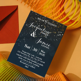 Navy & Gold Celestial Wedding Invitation Template 招待状