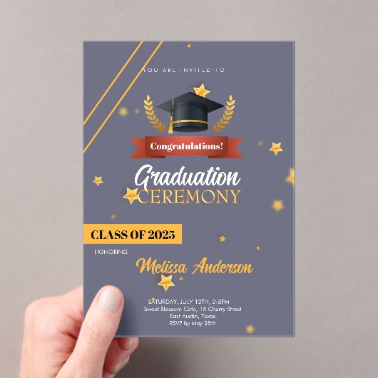 Navy Gold Class of 2025 Ceremony Invite アクリル招待状 (インサイチュ (ポータブル))
