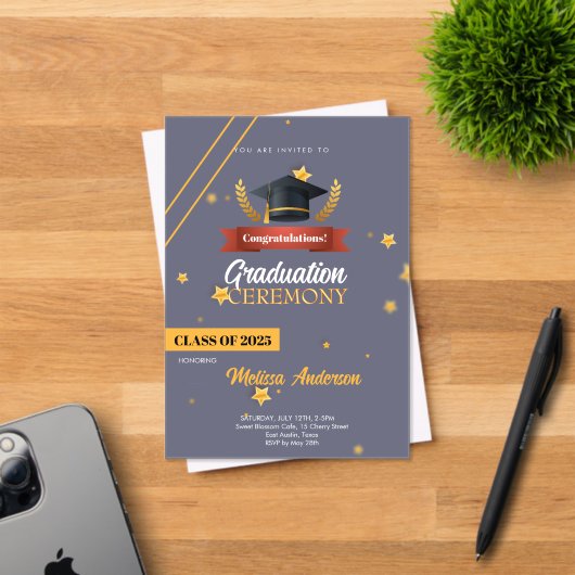 Navy Gold Class of 2025 Ceremony Invite アクリル招待状 (インサイチュ (招待状))