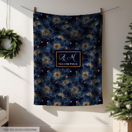 Navy Gold Custom Blanket Lux Floral Throw Style フリースブランケット