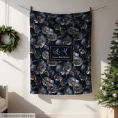 Navy Gold Custom Blanket Lux Floral Throw Style フリースブランケット