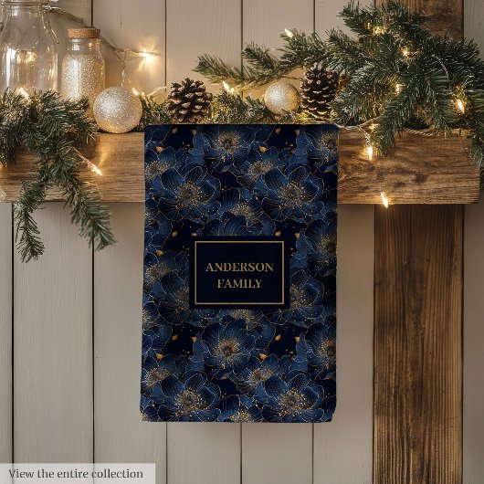 Navy Gold Custom Towel Lux Floral Kitchen Gift キッチンタオル