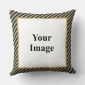 Navy & Gold Diagonal Stripe Frame Photo クッション (裏面)