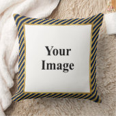 Navy & Gold Diagonal Stripe Frame Photo クッション (ブランケット)