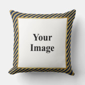 Navy & Gold Diagonal Stripe Frame Photo クッション (正面)