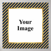 Navy & Gold Diagonal Stripe Frame Photo ポスター (正面)