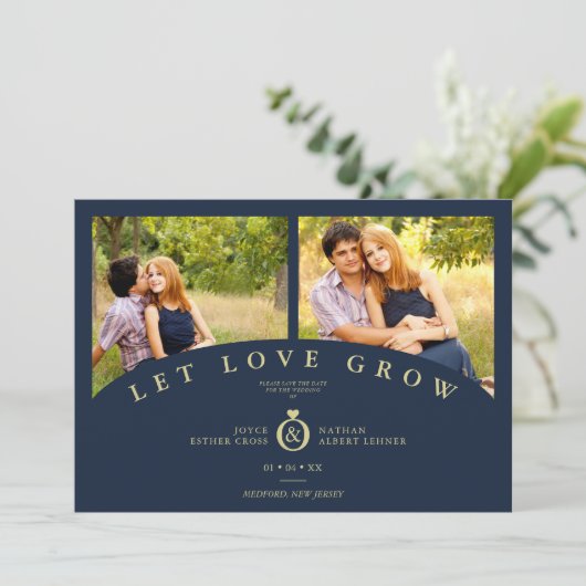 Navy Gold Elegant 2 Photos let Love Grow Wedding (スタンド正面)
