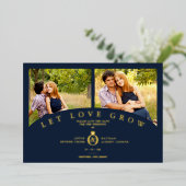 Navy Gold Elegant 2 Photos let Love Grow Wedding 箔招待状 (立ち正面)